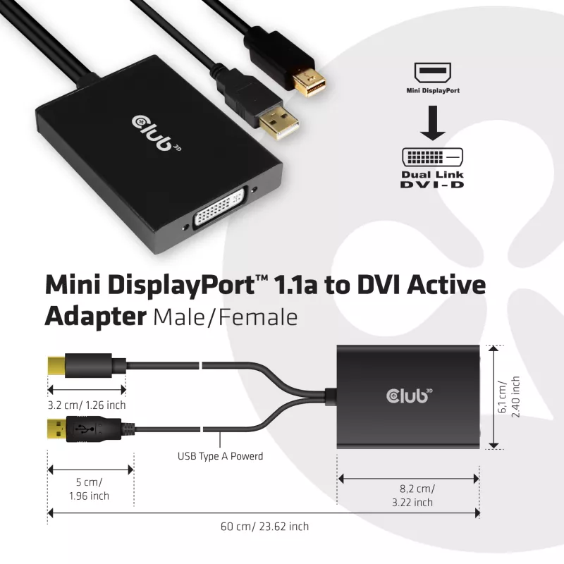 Active Adapter MiniDisplayPort 1.2a to Dual Link DVI-D CLUB3D CAC-1130