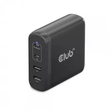 CLUB3D Travel Charger 100W GaN technology, Four port USB Type-A(2x) and -C(2x), Power Delivery(PD) 3.0 Support