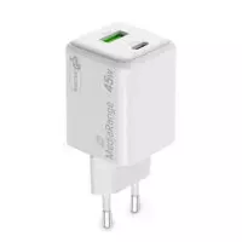 MediaRange MRMA113-2 USB-C 45W AC Indoor Charger for Smartphone and Tablet, White, Input 100–240V