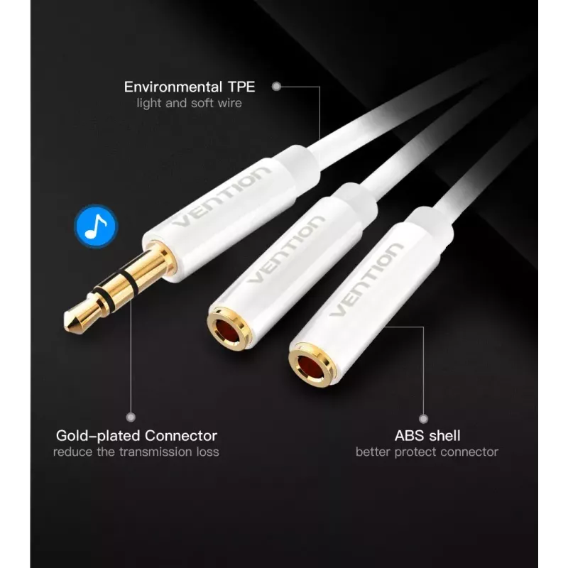 Vention 3.5mm Male to 2*3.5mm Female Stereo Splitter Cable 0.3M Black ABS