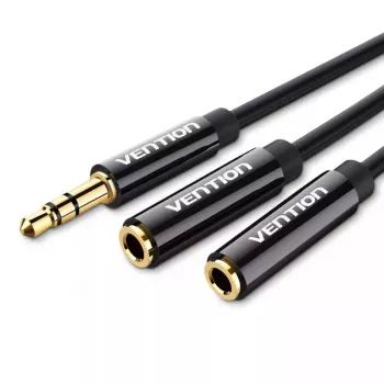 Vention 3.5mm Male to 2*3.5mm Female Stereo Splitter Cable 0.3M Black ABS
