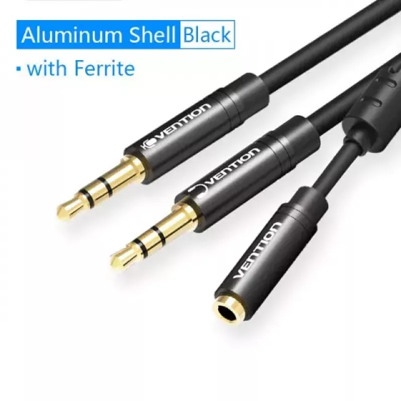 Audio adapter cable Vention 2×3.5 mm male to 4‑pole 3.5 mm female, 0.3 m, black