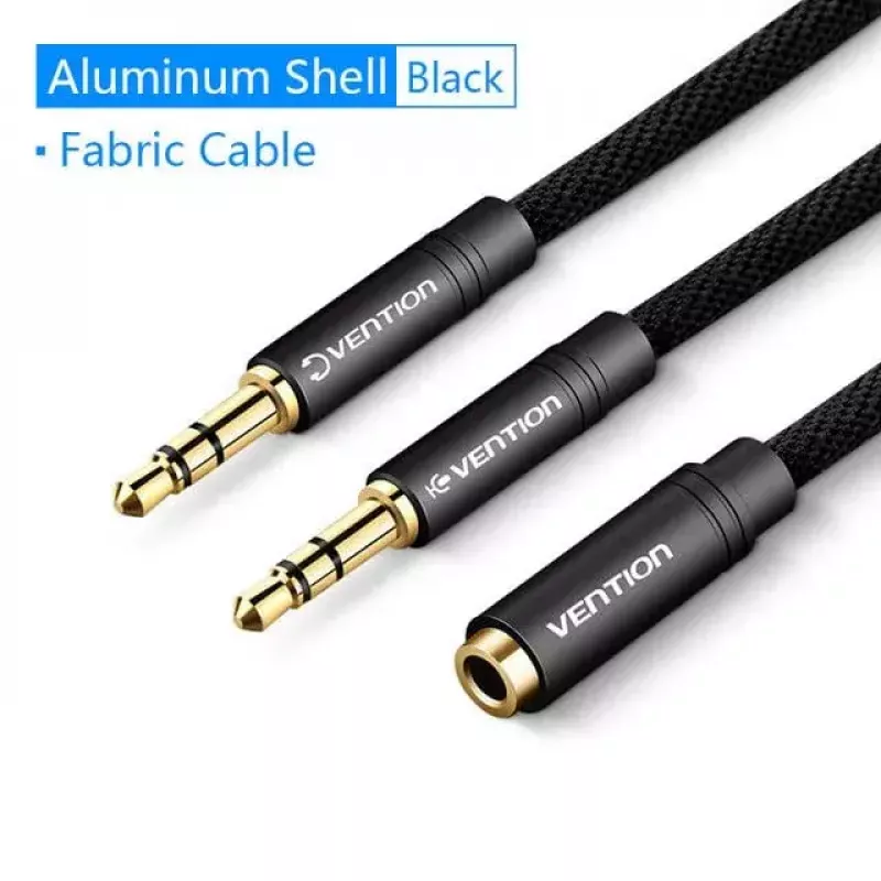 Audio adapter cable Vention 2×3.5 mm male to 4‑pole 3.5 mm female, 0.3 m, black