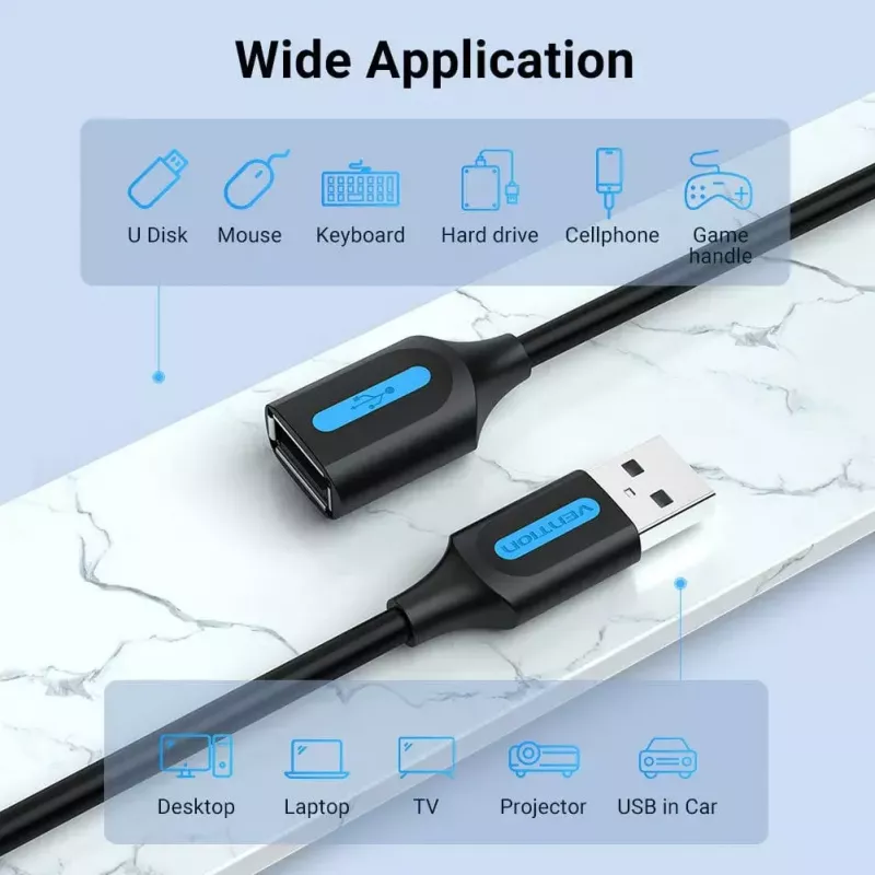 Vention USB 2.0 A Male to A Female Extension Cable 3M black PVC Type