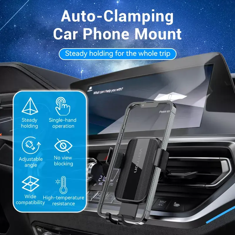 Vention KCTB0 auto-clamping car vent phone mount, black