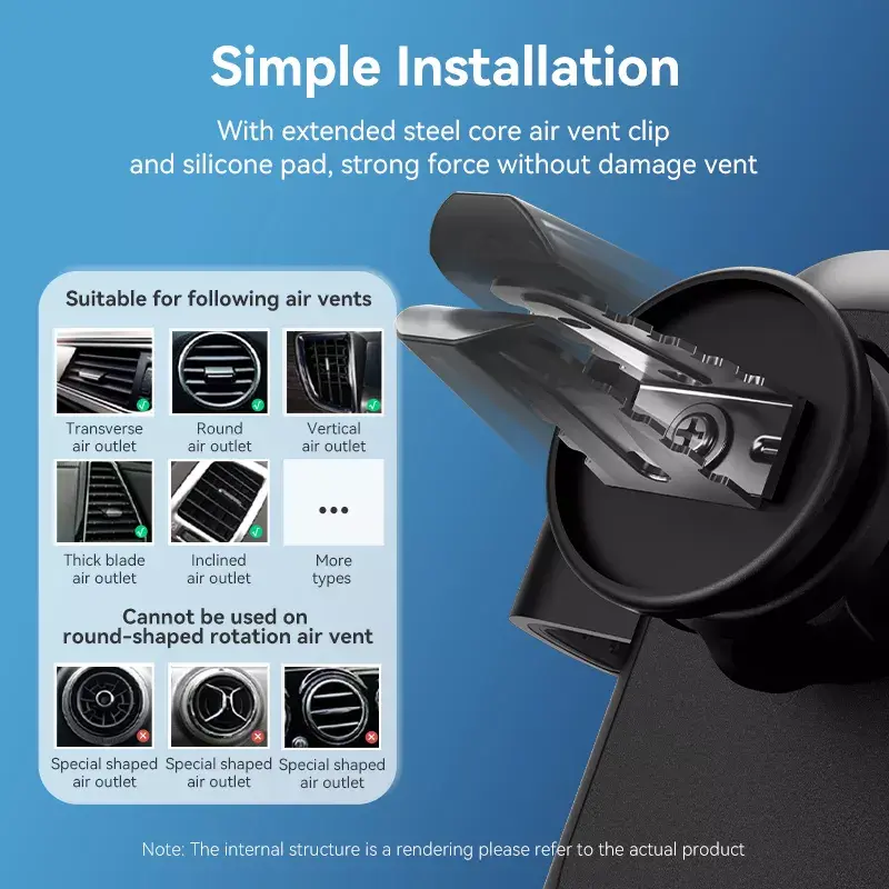 Vention KCTB0 auto-clamping car vent phone mount, black