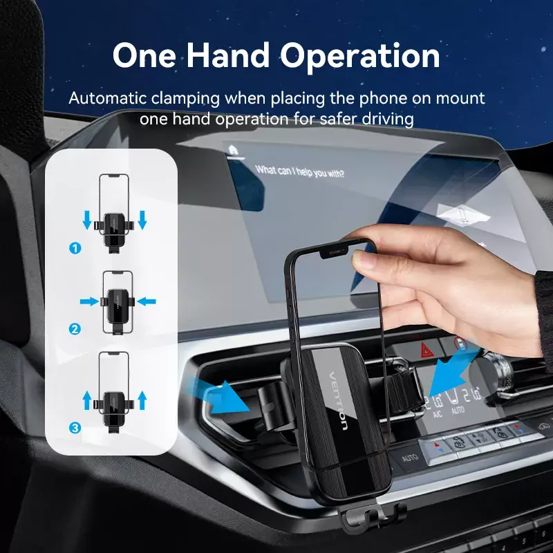 Vention KCTB0 auto-clamping car vent phone mount, black