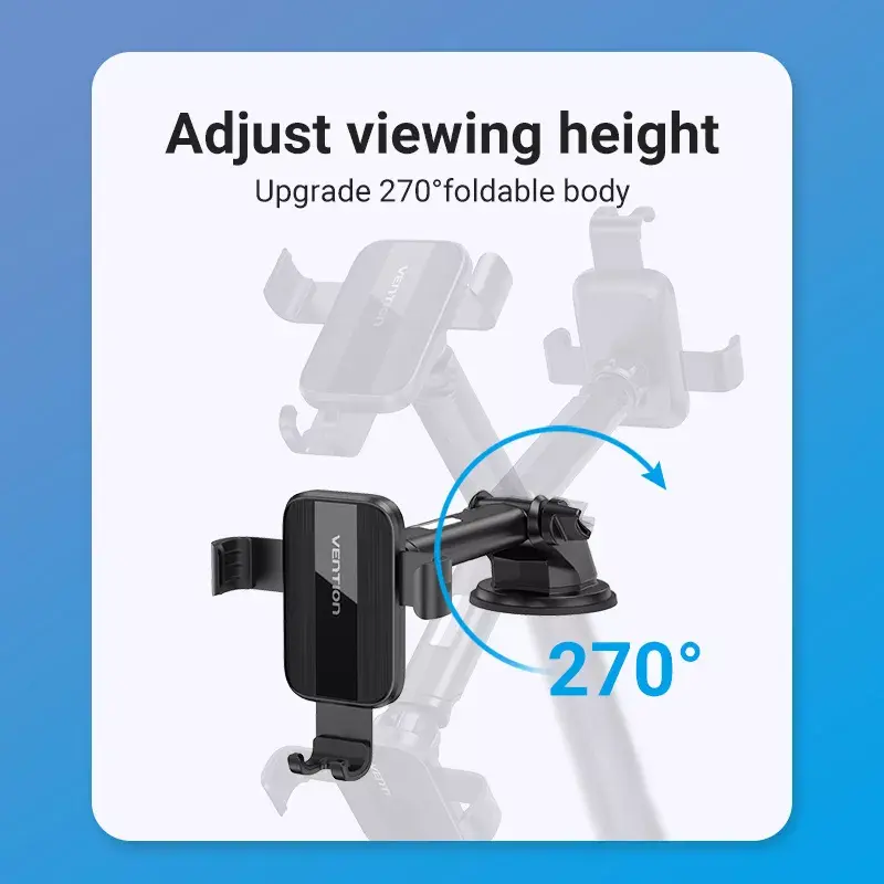 Car phone mount Vention KCOB0 — auto-clamping suction cup, clamp mount for smartphones, black, width 73 mm, height 117.6 mm