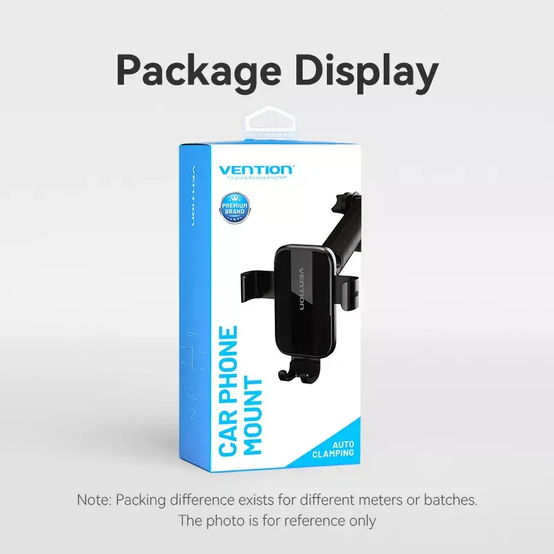 Car phone mount Vention KCOB0 — auto-clamping suction cup, clamp mount for smartphones, black, width 73 mm, height 117.6 mm