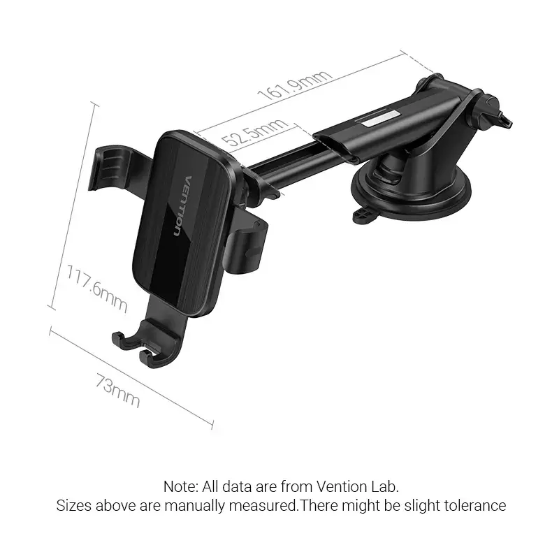 Car phone mount Vention KCOB0 — auto-clamping suction cup, clamp mount for smartphones, black, width 73 mm, height 117.6 mm