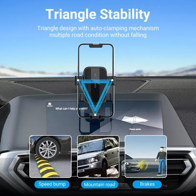 Car phone mount Vention KCOB0 — auto-clamping suction cup, clamp mount for smartphones, black, width 73 mm, height 117.6 mm