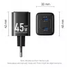 Vention FEFW0-EU AC indoor fast charger 45W, 2x USB-C, compatible with smartphone laptop tablet smartwatch headphones, white