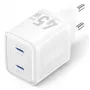 Vention FEFW0-EU AC indoor fast charger 45W, 2x USB-C, compatible with smartphone laptop tablet smartwatch headphones, white