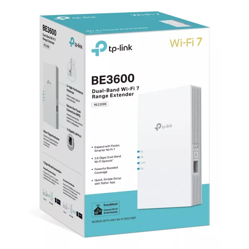 Wireless range extender TP-Link RE220BE — dual-band 2.4/5 GHz, 802.11ac, 2 external antennas, 100–240 V input