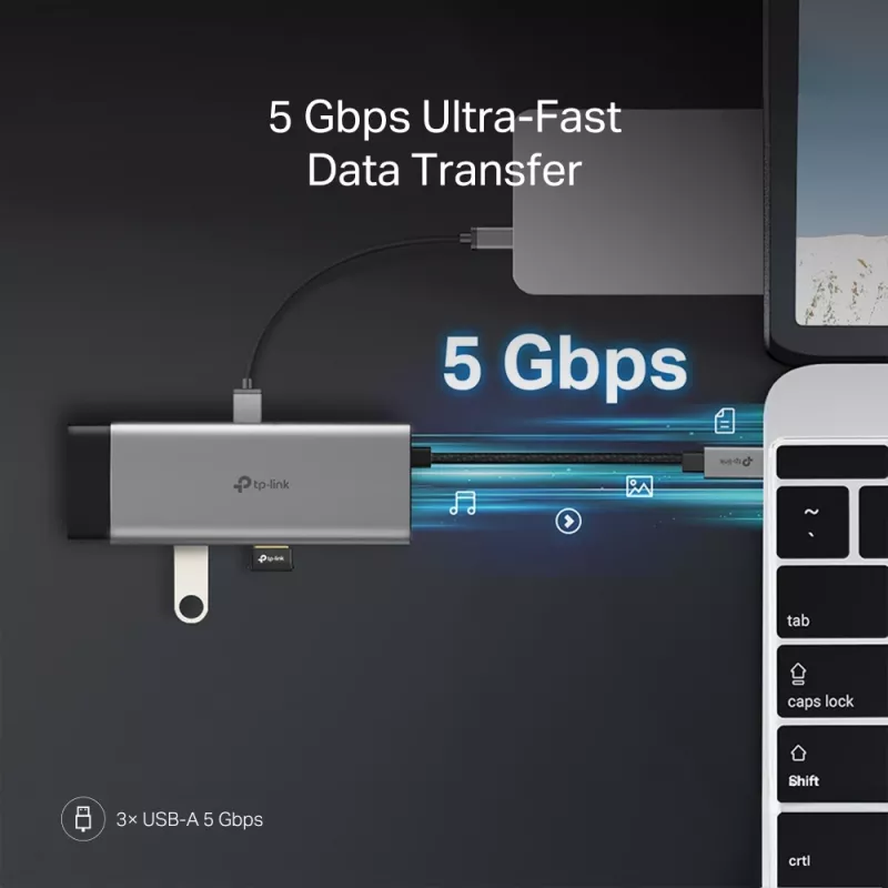USB Type-C hub TP-Link UH7021C — HDMI, USB 3.2 Gen1, USB 2.0, SD/microSD, 5000 Mbit/s, Aluminium Black