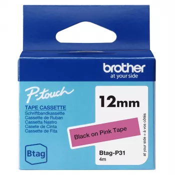Label-making tape Brother BTAG-P31 Black on pink 1.2 cm 4 m