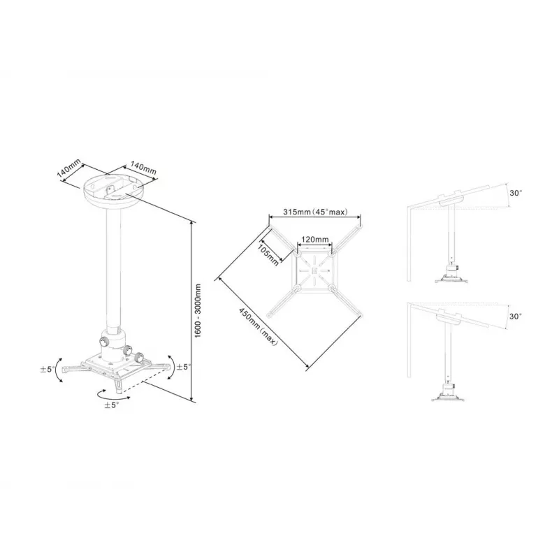 Multibrackets M Universal Projector Ceiling Mount 1600-3000 with Fine tune