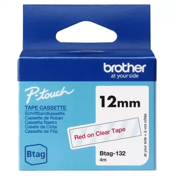 Label-making tape Brother BTAG-132 Red on transparent 1.2 cm 4 m