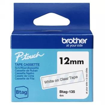 Label-making tape Brother BTAG-135 White on transparent 1.2 cm 4 m