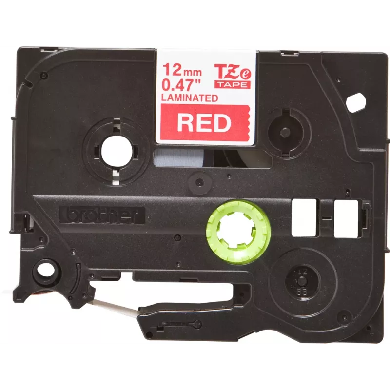 Brother TZE-435 label-making tape White on red