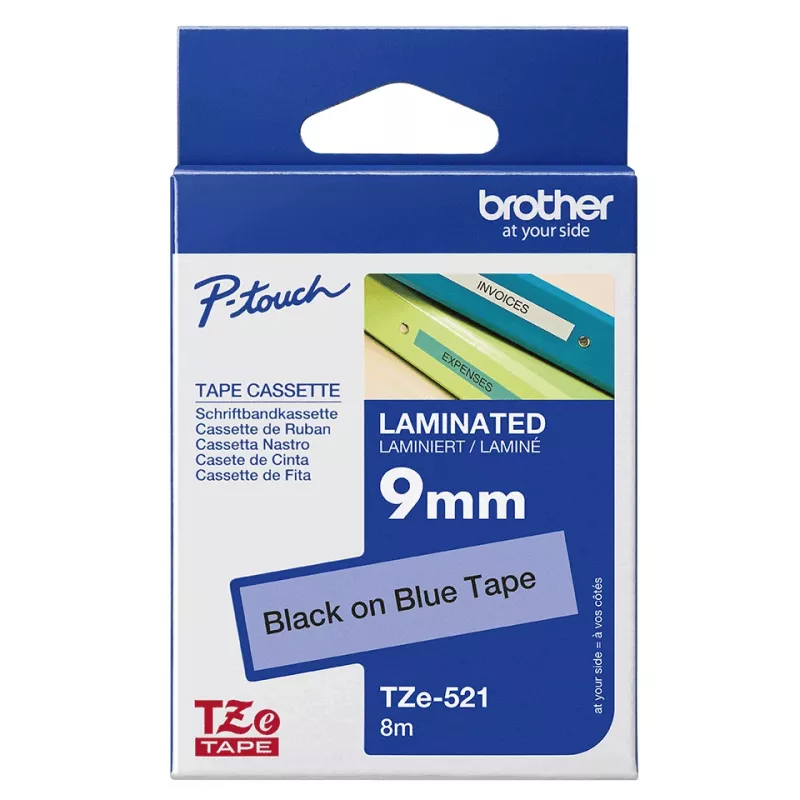 Brother Laminated tape 9mm, Black on blue, TZe, Black, Thermal transfer, Philippines, 5 year(s)