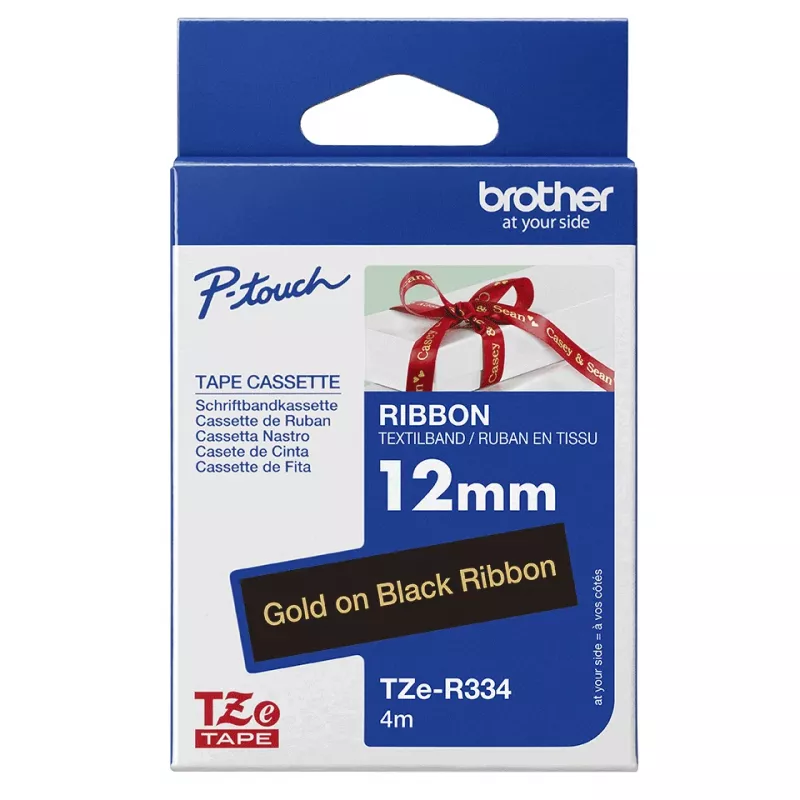 Brother TZE-R334 label-making tape Gold on black