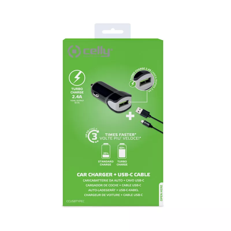 Celly CCUSBTYPEC mobile device charger Smartphone, Tablet Black Cigar lighter Auto