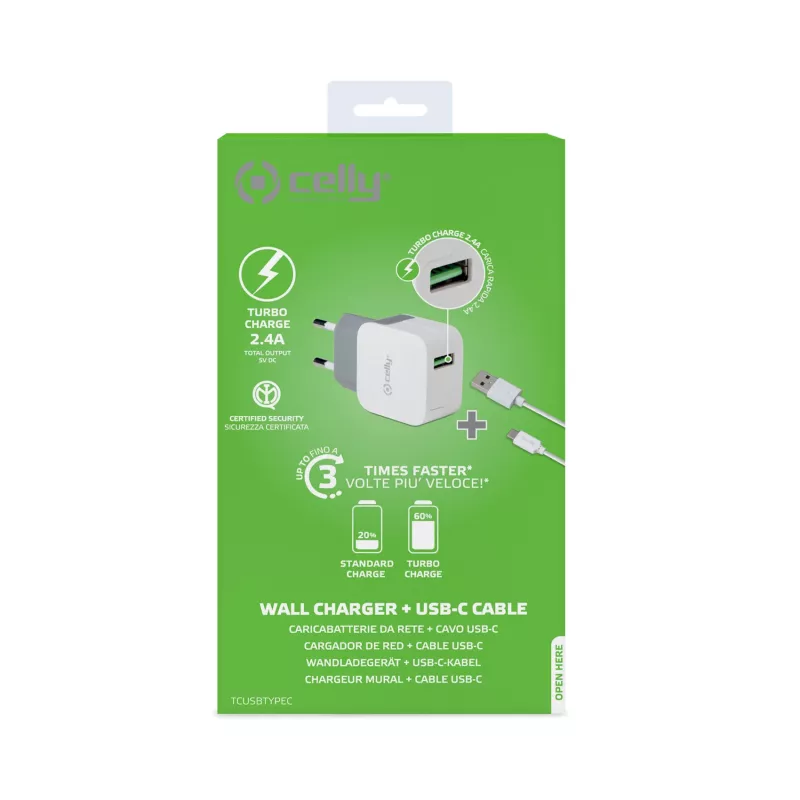 Celly TCUSBTYPEC mobile device charger Universal White USB Indoor