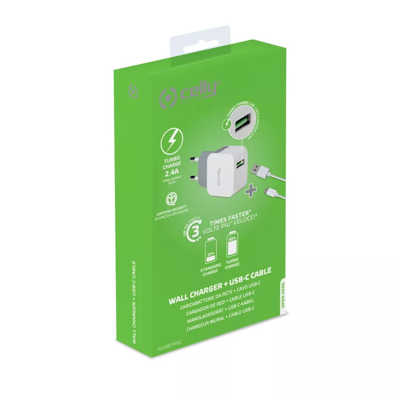 Celly TCUSBTYPEC mobile device charger Universal White USB Indoor