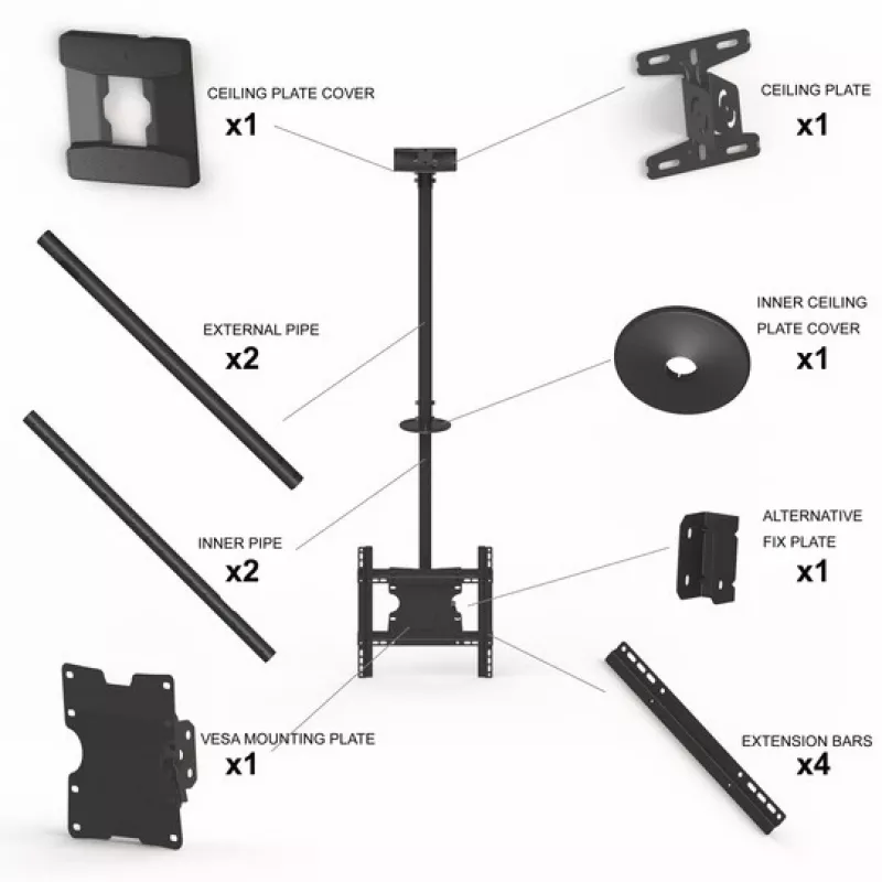 Multibrackets M Public Ceilingmount Medium Single 3000, 30 kg, 81.3 cm (32 inch), 139.7 cm (55 inch), 200 x 100 mm, 400 x 400 mm, 860 - 3130 mm