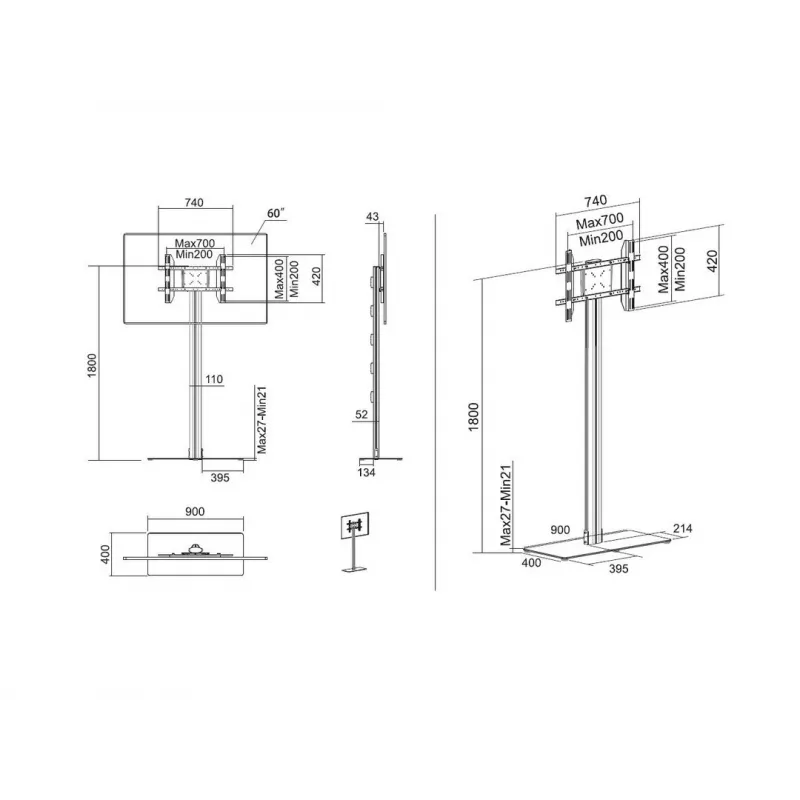 Display Stand Multibrackets M 180 Single Black with Floorbase