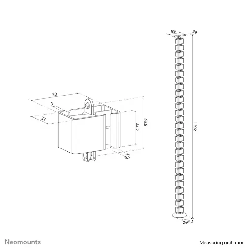 Cable spine organizer Neomounts ADS06-130WH screw-mounted, white, 130 mm