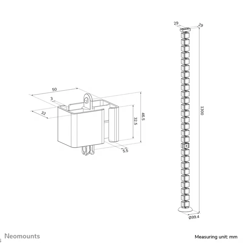 Cable spine organizer Neomounts ADS06-132WH magnet-mounted white modular cable management spine