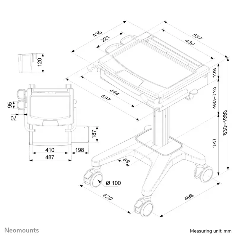 Multimedia cart Neomounts MED-M200 Aluminium White 1080 mm