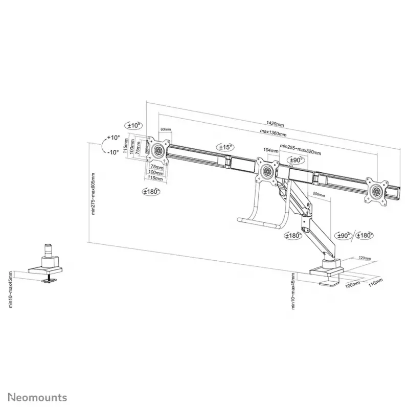 Desk Monitor Arm Neomounts NM-D775DX3WHITE