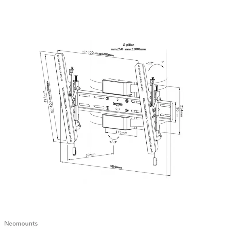 Neomounts WL35S-910BL16 TV pillar mount 40-75 inch - tiltable - lockable - diam. 25-100 cm