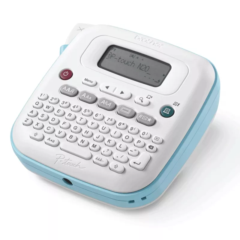 Label printer Brother PT-N20 — thermal transfer, 180×180 DPI, max width 12 mm, print speed 12 mm/s, LCD, white/blue