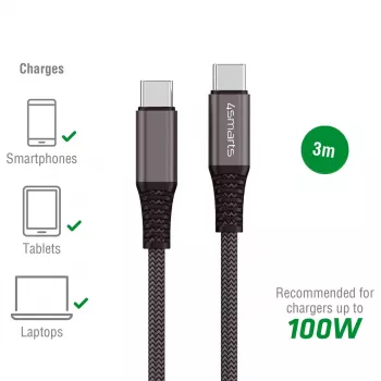 USB Cable 4smarts 456267 3m USB C Black 0.48 Gbit/s