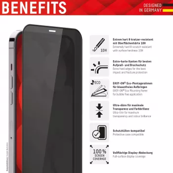 Displex Privacy Screen Protector (10H) for Apple iPhone 13/13 Pro/14/16e/17e, Eco Mounting Frame, Privacy Filter