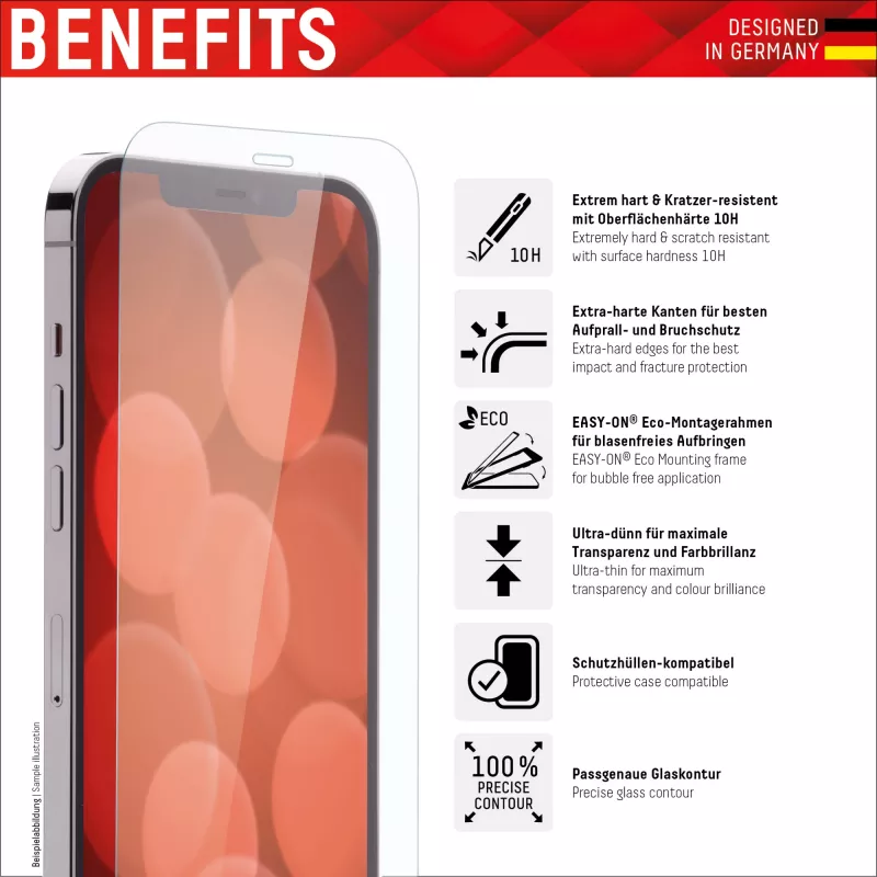 Displex Screen Protector (10H) + Case for Apple iPhone 14, Eco Mounting Frame, + Case, Tempered Glass, scratch resistant protective film