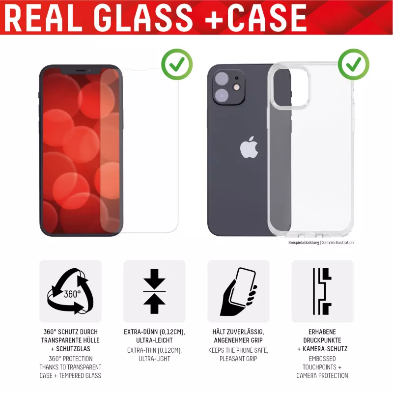 Displex Screen Protector (10H) + Case for Apple iPhone 14, Eco Mounting Frame, + Case, Tempered Glass, scratch resistant protective film