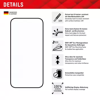Displex Full Cover Screen Protector (10H) for Apple iPhone 15/15 Pro, Eco Mounting Frame, Full Cover