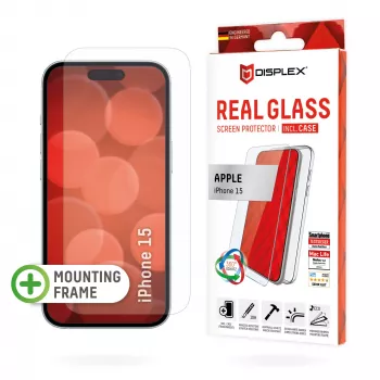 Displex Screen Protector + Case for Apple iPhone 15, Eco Mounting Frame, scratch resistant