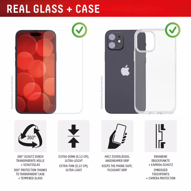 Displex Screen Protector + Case for Apple iPhone 16, Eco Mounting Frame, scratch resistant