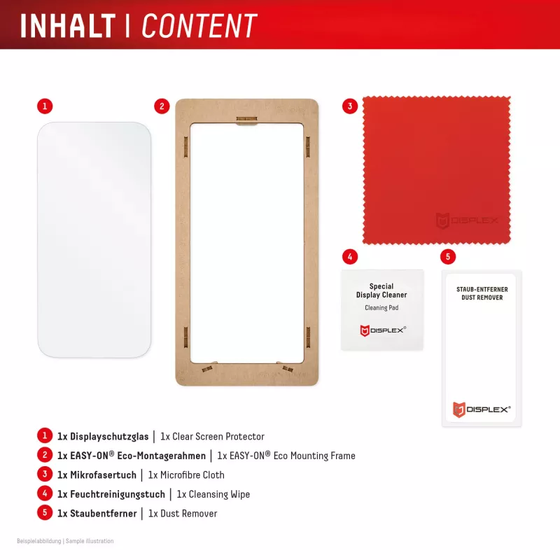 Displex Screen Protector (10H) for Apple iPhone 15/15 Pro/16, Eco Mounting Frame, scratch resistant