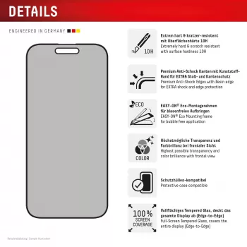 Displex Privacy Screen Protector (10H) for Apple iPhone 16, Eco Mounting Frame, Privacy Filter