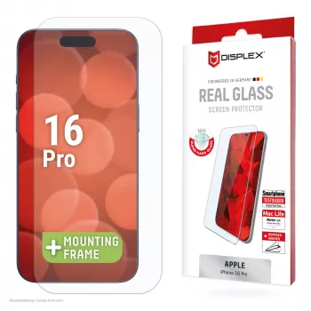 Displex Screen Protector (10H) for Apple iPhone 16 Pro, Eco Mounting Frame, scratch resistant