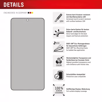 Displex Privacy Screen Protector (10H) for Samsung Galaxy S25 Edge, Eco Mounting Frame, Privacy Filter