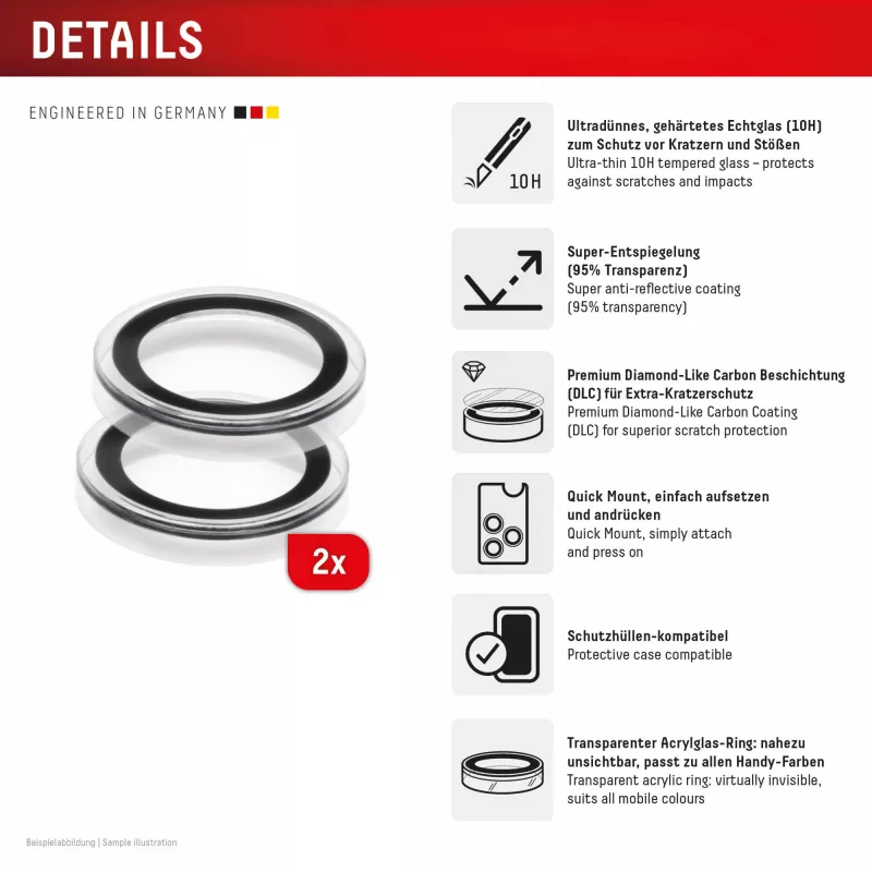 Displex Premium Camera Lens Glass, iPhone Air Glas, 10H, Single Rings, DLC, transparent, Quick Mount