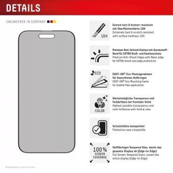 Displex Privacy Screen Protector (10H) for Apple iPhone Air, Eco Mounting Frame, Privacy Filter